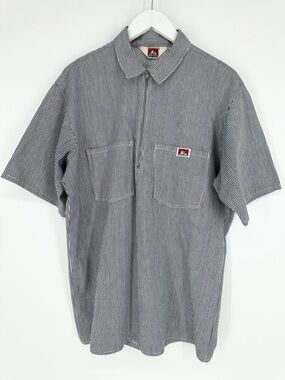Vintage Ben Davis Work Shirt Mens 1/4 Zip Hickory Stripe Gray Made in USA